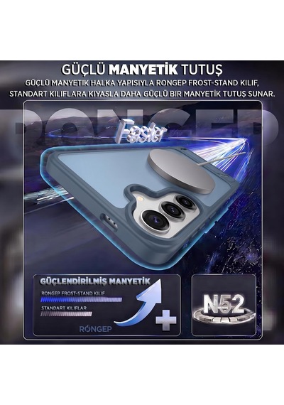 Frost-stand Samsung Galaxy S25 Fe İçin Kılıf Yatay Stantlı Manyetik Magsafe İle Uyumlu S25 Fe Koruyucu Darbeye Dayanıklı Arkası Sert Ve Yarı Saydam Samsung S25 Fe Kılıf Mavi