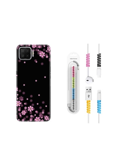 Oppo A73 Kılıf Kablo Koruyuculu Black Flowers 1391