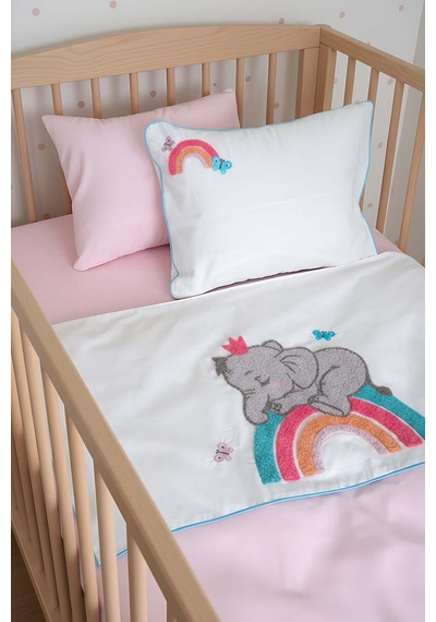 Lucky Pembe Punch Nakışlı %100 Pamuklu Bebek Nevresim Takımı Çok Renkli