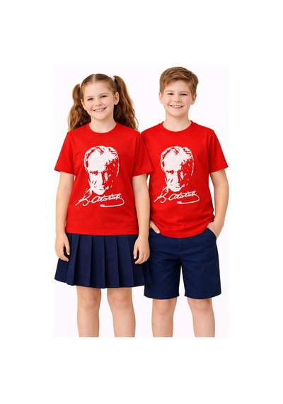Atatürk Baskılı Çocuk Tişört Bgl-st05506 Kırmızı