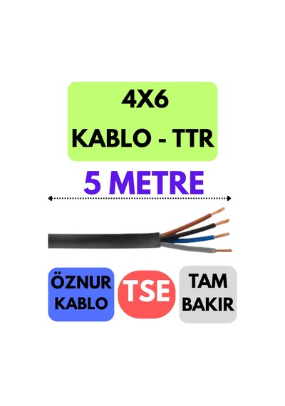 Öznur 4x6 Ttr Kablo Metre Seçenekli Siyah - 5 Metre