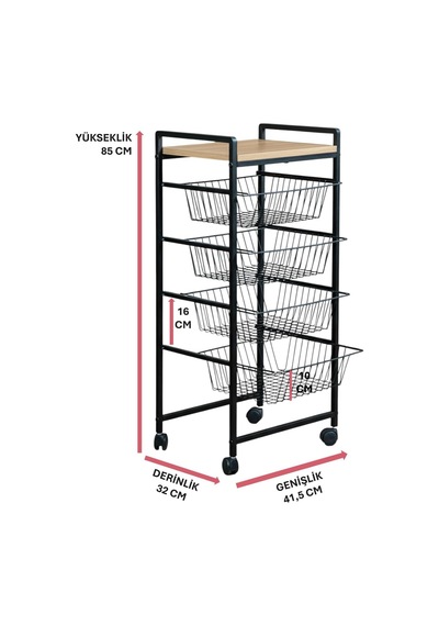Dekoratif Tekerlekli Metal Sebzelik 4 Tel Sepetli Çam Ahşap Raflı Çok Amaçlı Stand Çok Renkli Dekoratif Tekerlekli Metal Sebzelik 4 Tel Sepetli Çam Ahşap Raflı Çok Amaçlı Stand Çok Renkli