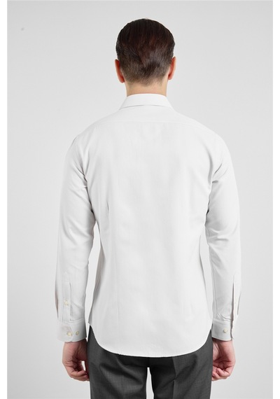 İmza Koyu Bej Kendinden Desenli Sert Yaka Uzun Kol Cepsiz Slim Fit Pamuklu Gömlek 1004255283