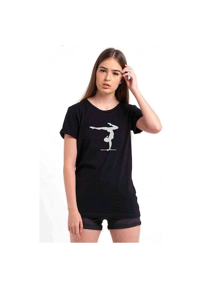 Silhouette Gymnastic Baskılı Siyah Kadın Tshirt