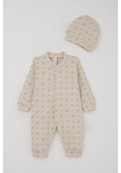 Breeze Erkek Bebek Tulum Desenli 0-6 Ay, Bej Bej