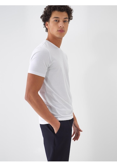 Xint Beyaz Pamuk Dokulu Slim Fit Tişört 502069