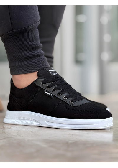 Ghattix Erkek Keten Günlük Sneaker Ayakkabı Siyah Siyah