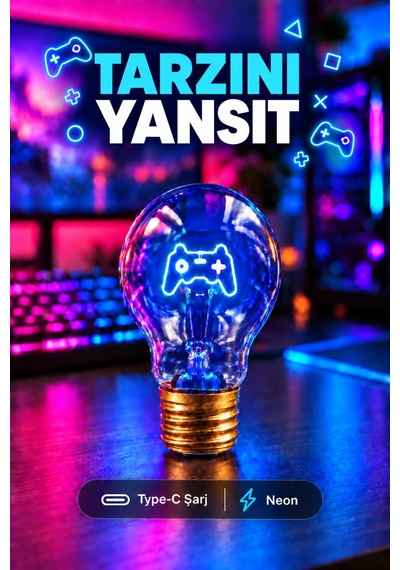 Joystick Neon Dekoratif Masa Lambası Ampul Şeklinde Yeni Nesil Aydınlatma Oyuncular İçin Çok Renkli