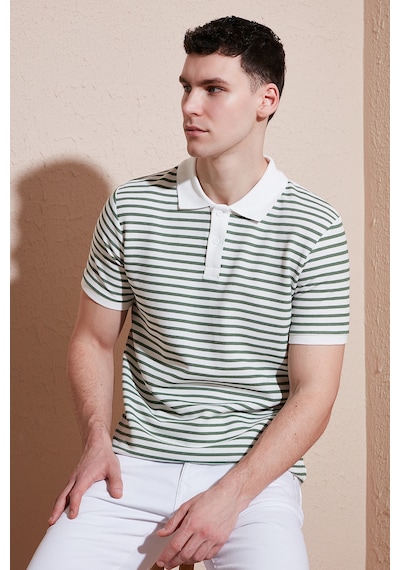 Buratti Pamuklu Regular Fit Çizgili Erkek Polo Yaka T Shirt 5903009 Elma Yeşili
