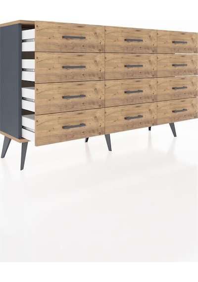 Arges Konsol 12 Çekmeceli 132x30x83 Antrasit-çam/çam Çam/çam Arges Konsol 12 Çekmeceli 132x30x83 Antrasit-çam/çam Çam/çam