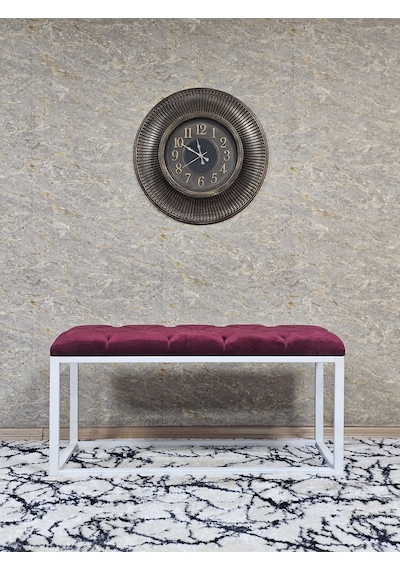 Zafir Beyaz Boyalı Diktörtgen 100 Cm X 40 Cm Oturak Puf - Bench - Makyaj Oturağı - Oturak Bordo