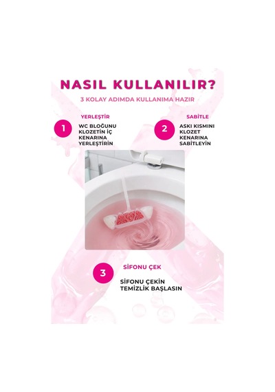 Power Active Aktif Wc Bloğu 2'li Paket-suya Pembe Renk Veren Klozet Temizleyici