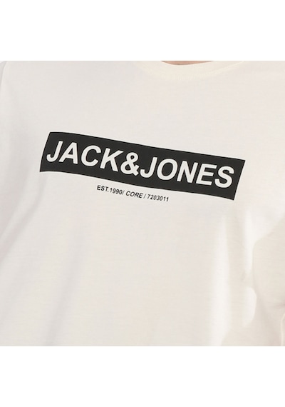 Jack & Jones Pin 12249605 Logo Baskılı Erkek Tişört Beyaz