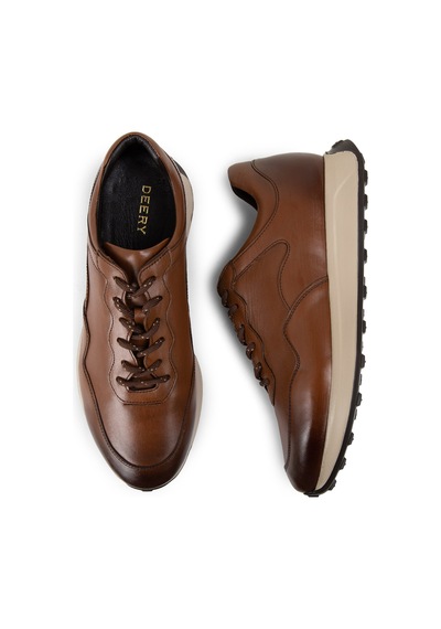 Deery Hakiki Deri Taba Rengi Erkek Sneaker Ayakkabı - 01725Mtbae02 Taba