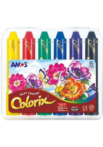 Amos Silky Crayon Colorix - Üçü Bir Arada Boya (MUM BOYA, PASTEL BOYA, SULUBOYA) - 6 Renk