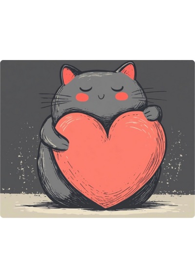 Kalp Ve Kedi Baskılı Mousepad 17,5x21,5 Cm