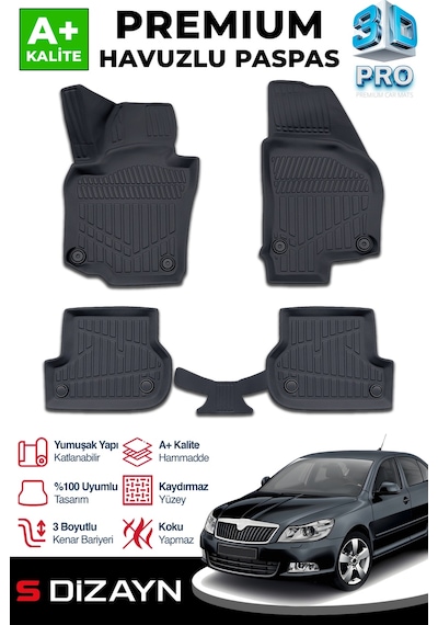 S-dizayn Skoda Octavia 2 3d Pro Havuzlu Paspas 2004-2013 A+ Kalite