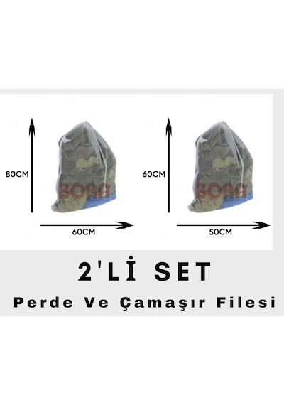 Perde Yıkama Filesi Çamaşır Yıkama Filesi Çamaşır Torbası 2 Adet Set Duş Beyaz