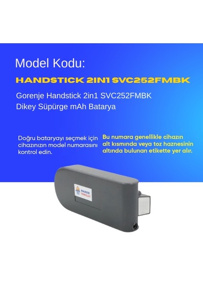 Gorenje Handstick 2in1 Svc252fmbk Dikey Süpürge Mah Batarya  Uyumlu Uzun Ömürlü, Yüksek Performans Pil