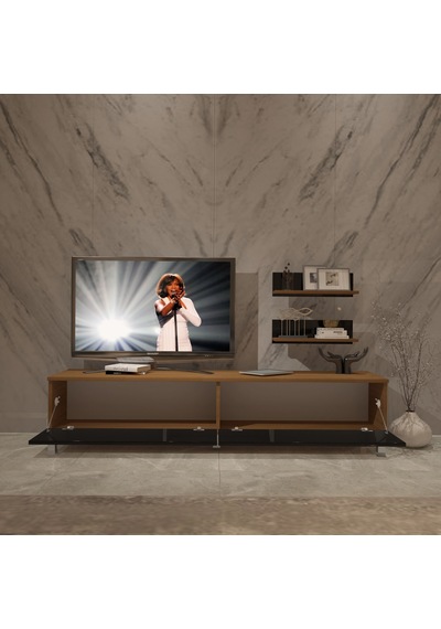 Decoraktiv Eko 4 Slm Std Krom Ayaklı Tv Ünitesi Tv Sehpası Ceviz - Siyah