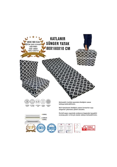 Katlanır Yer Yatağı Ve Tek Kişilik Sünger Katlanır Minder Yatak 80x180x10 Cm-karaçatı