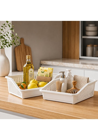 Tr Çok Amaçlı Düzenleyici Organizer Sepet, 4,85 Litre Beyaz Plastik Saklama Kutusu, Buzdolabı İçi, Lavabo Altı, Diğer
