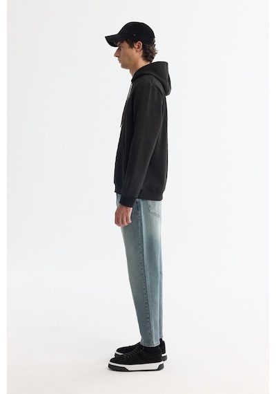Avva Erkek Siyah Kapüşonlu Baskılı Elastan Regular Fit Sweatshirt A42y1332
