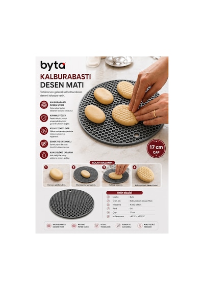 Silikon Güçlü Nihale Ve Kalburabastı Desen Matı 17 Cm Petek Desenli Tatlı Ve Kurabiye Şekillendirme Matı Çok Amaçlı Nihale Diğer