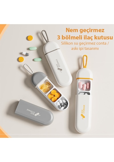 Ezere Taşınabilir 3 Bölmeli Nem Geçirmez Mini Hap,ilaç Saklama Kutusu - Bpa İçermez Beyaz