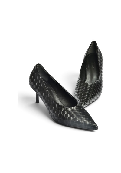Fox Shoes Z676026009 Siyah Örgü Modelli İnce Topuklu Kadın Stiletto Ayakkabı