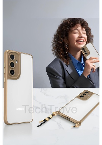 Samsung Uyumlu Galaxy A14 Kılıf Kamera Korumalı Şeffaf Arka Yüzeyli Askı Aparatlı Kapak