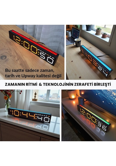 Upway Müziğe Duyarlı Ritim Işıklı Dijital Masa Saati - Sese Duyarlı Hd Led Panel Ekran Turuncu Beyaz
