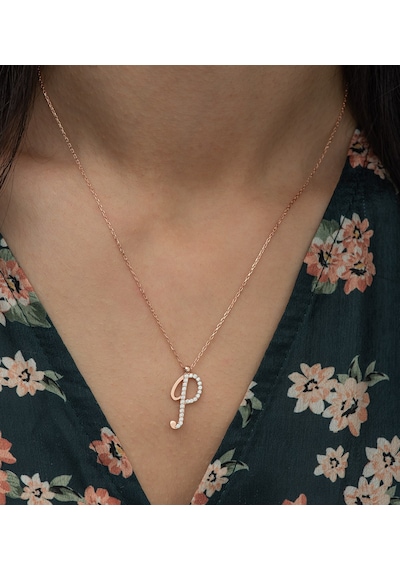 925 Ayar P Harfi Kolye Kadın Gümüş Kolye Rose Gold