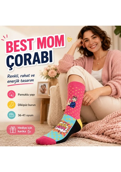 Elitse Best Mom Kadın Çorabı 36-40 Pamuklu Dikişsiz Burun Pop Art Desenli Renkli Soket Hediyelik Çorap Çok Renkli Elitse Best Mom Kadın Çorabı 36-40 Pamuklu Dikişsiz Burun Pop Art Desenli Renkli Soket Hediyelik Çorap Çok Renkli