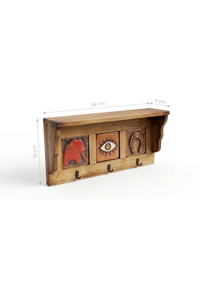 Portmanto Duvar Askılığı, Şans Spiritüel Temalı Elbise, Havlu, Bornoz Askısı, 16x36x9 Cm Ahşap
