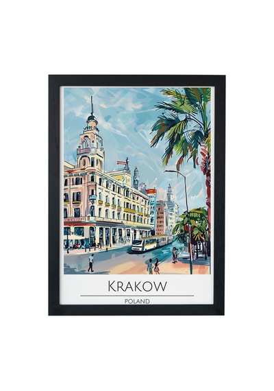 Krakow Poland Ahşap Çerçeveli Dekoratif Duvar Tablosu Siyah