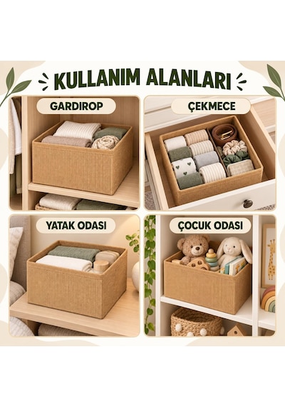 Harmony Jüt Tekli Organizer Katlanabilir Düzenleyici Jüt Sepet, 27 27 13 Cm, Bej