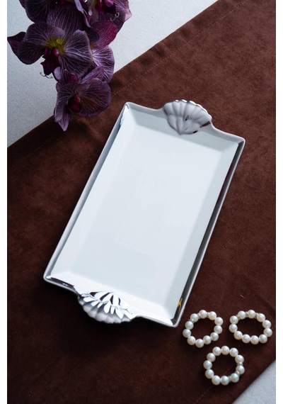 Acar Arven Dikdörtgen Silver Sunum Tepsi - 33 Cm Beyaz