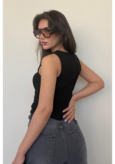 Madmext Siyah Kalın Askılı Fitilli Atlet Mg2459 Siyah