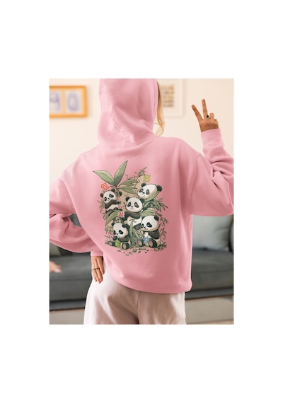 Stil X Sevimli Pandalar Baskılı Kadın Sweatshirt Pembe-6