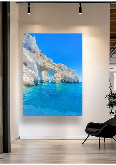 Doğal Kayalık Kemer Turkuaz Deniz Manzaralı Dekoratif Kanvas Tablo