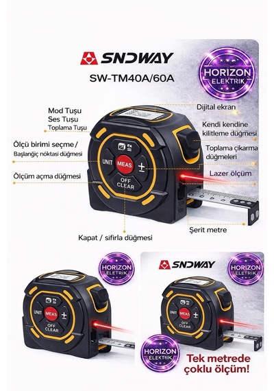 Sndway Sw-tm60a Lazer Mesafe Ölçerli Şerit Metre 5 Metre