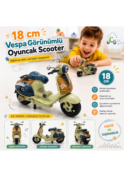 18 Cm Vespa Görünümlü Oyuncak Scooter Mor - Turuncu