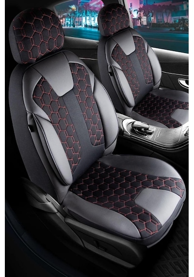 Toyota Corolla E210 2019-2024 İle Uyumlu Lüx Deri Detaylı Oto Koltuk Kılıfı Ön Arka Takım Cyrus Siyah Kırmızı Genel