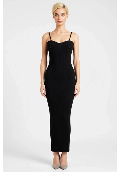 Benerly Kadın Boy Bodycon Elbise V Yaka İnce Askılı Kolsuz Ribana Örgü Tr Siyah Benerly Kadın Boy Bodycon Elbise V Yaka İnce Askılı Kolsuz Ribana Örgü Tr Siyah