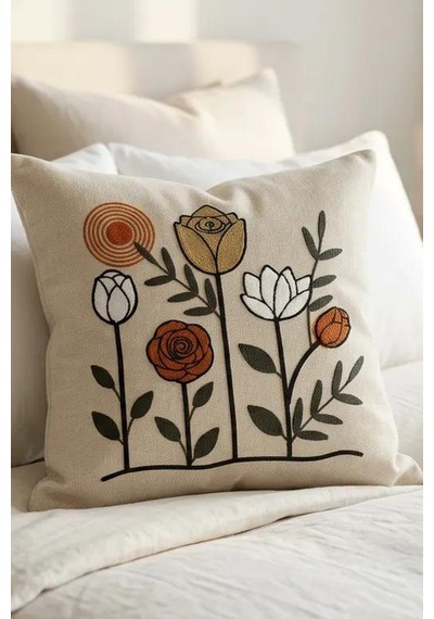Punch Nakış Kırlent Kılıfı 2 Li 40 Cm X 40 Cm Açık Gümüş Grisi