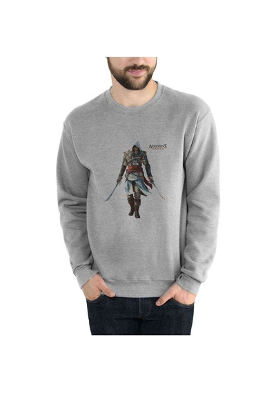 Assassins Creed Iv Black Flag Baskılı Gri Erkek Sweatshirt