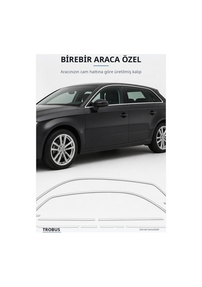 Audi A3 2012 Ve Sonrası Uyumlu Krom Cam Çerçevesi 12 Parça Paslanmaz Çelik Hatchback