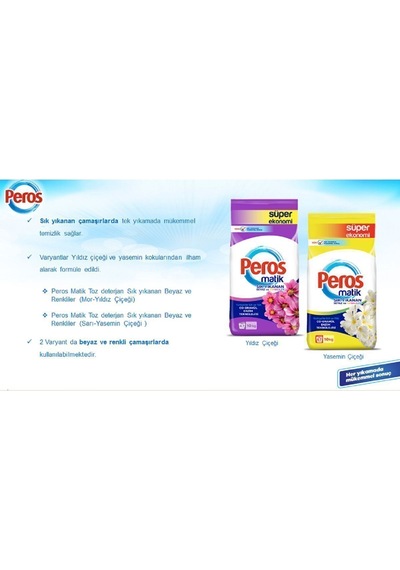 Peros Matik Sık Yıkananlar Yıldız Çiçeği + Yasemin Çiçeği Toz Deterjan 2 x 10 KG