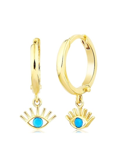 Sembol Gold Göz Altın Küpe 14 Ayar Firuze Taşlı